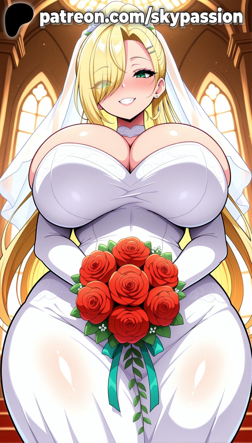 1girls 2025 ai_assisted ai_generated anime artist_name bangs big_breasts blonde_hair blush bouquet breasts bridal_veil bride bust chest clothed_female curvy dress earrings eyebrows_visible_through_hair female flower from_below giant_breasts gloves green_eyes hair_over_one_eye heavy_breasts hi_res high_quality high_resolution highres holding huge_boobs huge_breasts ino_yamanaka jewelry long_hair looking_at_viewer massive_boobs massive_breasts naruto naruto:_the_last naruto_(classic) naruto_(series) naruto_shippuden patreon patreon_username red_flower red_rose rose rose_petals skypassion smile solo stable_diffusion vase veil very_long_hair watermark wedding_dress wedding_veil white_dress white_rose wide_hips