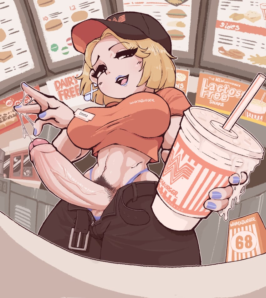 1futa balls bapobabingo big_breasts big_penis blonde_hair bulge cum cum_in_cup cum_on_hand emma_frost emma_frost_(marvel_rivals) foreskin futa_only futanari highres intersex lipstick looking_at_viewer low-angle_view marvel marvel_rivals midriff nail_polish penis solo stomach toned whataburger wide_hips
