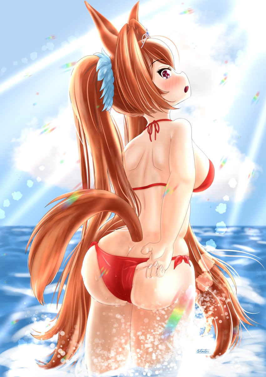 1girls big_breasts breasts brown_hair cleavage daiwa_scarlet_(umamusume) female horse_ears horse_girl large_breasts long_hair otentosan red_eyes solo solo_focus umamusume umamusume_pretty_derby