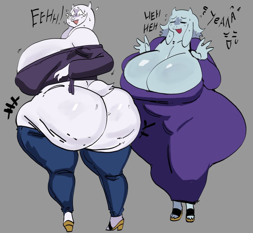 2girls absurd_res alternate_breast_size alternate_universe anthro anthrofied ass ass_bigger_than_head ass_focus back_view backboob bent_over big_ass big_breasts blue_body blue_fur blush bottom_heavy bottomless bovid bovine breasts breasts_bigger_than_head bubble_butt busty caprine cellulite closed_eyes clothed clothing curvaceous curvy curvy_female dialogue digital_media_(artwork) duo english_text eyebrows eyelashes fat_ass female female_focus female_only fur furry glistening glistening_body goat hi_res hourglass_figure huge_ass huge_breasts looking_back mammal mature_female milf mooncheez3 motion_lines older_female slightly_chubby text thick_thighs toriel twitter_link undertale undertale_(series) video_games voluptuous voluptuous_female white_body white_eyes white_fur wide_hips