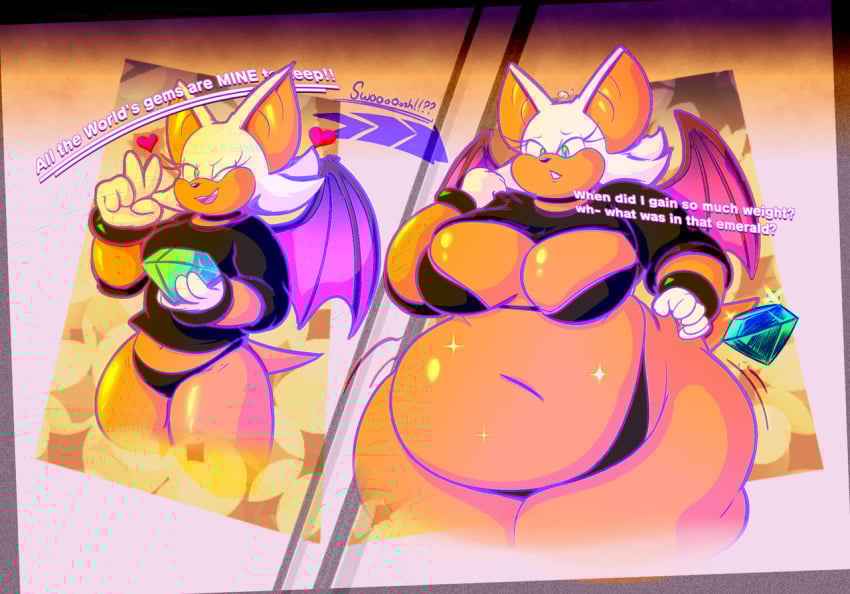 1girls anthro ass ass_expansion bat bat_wings before_and_after belly blue_eyes bra breast_expansion breasts cleavage english_text fat female female_focus female_only furry gem gloves hips large_breasts nobody-64 overweight overweight_female panties rouge_the_bat sega sonic_(series) sonic_the_hedgehog_(series) stomach text thick_thighs thighs underwear weight_gain white_hair wide_hips winking winking_at_viewer