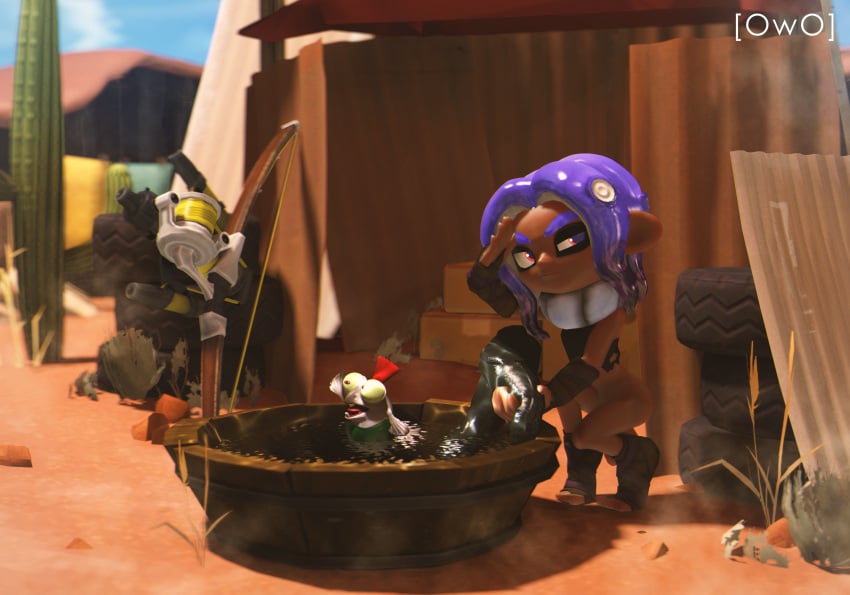 3d agent_3_(splatoon_3) animal_humanoid arm_warmers armwear bathing bottomless bottomless_male bottomwear cephalopod clothed clothing day digital_media_(artwork) duo fish flaccid footwear genitals hi_res humanoid male marine mollusk narrowed_eyes nintendo octoling octoling_boy outside owo_sfm pants penis pseudo_hair red_eyes salmonid_(splatoon) salmonoid_(splatoon) sfm smallfry_(splatoon) socks source_filmmaker splatoon squint stirrup_socks tentacle tentacle_hair toeless_footwear topwear