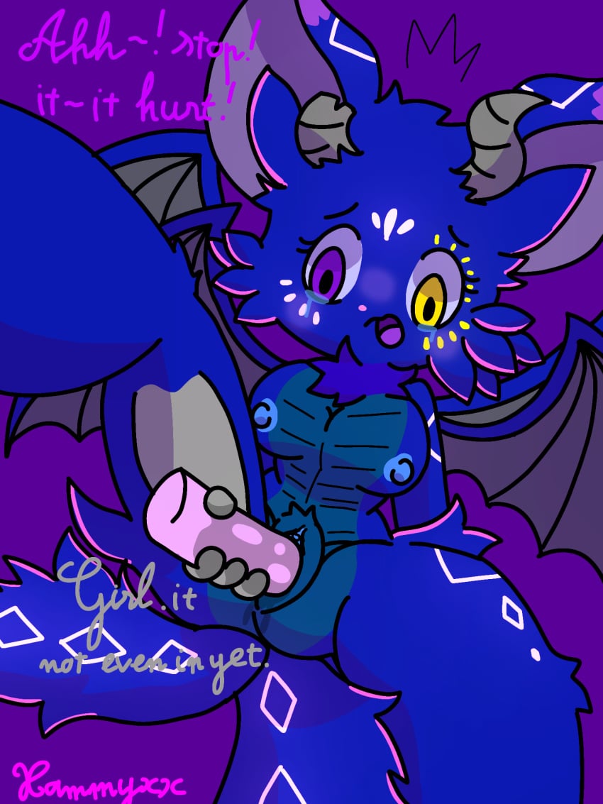 2025 2_horns 2_tails 3:4 4_fingers 4_wings ass blue_body blue_fur blush bodily_fluids breasts canid canine cel_shading digital_media_(artwork) dildo dildo_in_pussy dildo_insertion disembodied_hand dragon english_text female fingers fox fur genital_fluids heterochromia hi_res horn hybrid ibispaint_(artwork) looking_down mammal markings multi_tail multi_wing mythological_creature mythological_scalie mythology nipples nude nude_anthro nude_female open_mouth penetration pink_body pink_fur pink_nose purple_background purple_body purple_eyes purple_fur scalie sex_toy sex_toy_in_pussy sex_toy_insertion shaded signature simple_background sitting spread_legs spreading tail talking_to_another tears text vaginal_fluids vaginal_penetration vaginal_penetration watermark wings xammyxx yellow_eyes