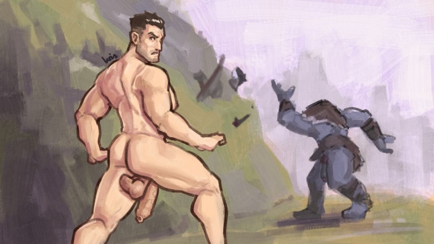 ass balls bara darius_(league_of_legends) league_of_legends male male/male male_only manly muscular_male nsfwkris nude penis riot_games troll troll_(mythology) trundle