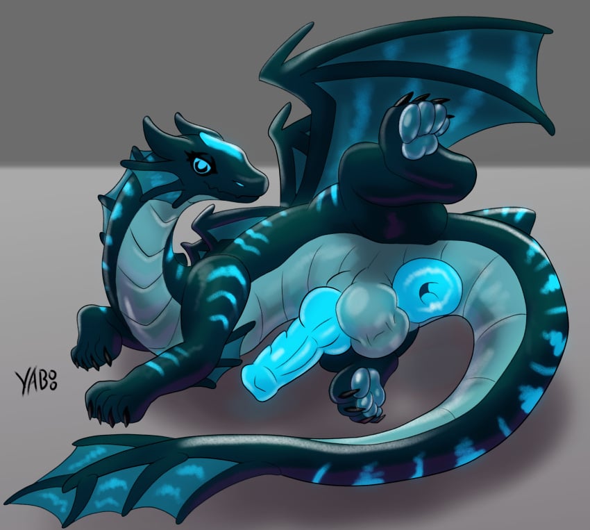 absurd_res anthro anus balls big_anus big_balls big_penis bioluminescence dragon feral fin gaping gaping_anus genitals glowing glowing_anus glowing_genitalia glowing_penis hi_res huge_anus huge_balls huge_cock hyper hyper_anus male mythological_creature mythological_scalie mythology pawpads penis puffy_anus scalie solo wings yaboo
