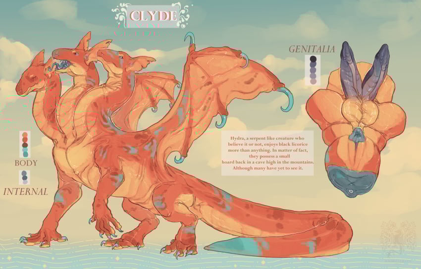 2_penises 3_heads absurd_res all_fours animal_genitalia animal_penis aniriteron anthro anus balls blue_body claws collarbone dragon european_mythology genitals greek_mythology group hemipenes hi_res hydra male multi_genitalia multi_head multi_penis multicolored_body mythological_creature mythological_scalie mythology orange_body penis puffy_anus quadruped scalie semi-anthro spread_wings tail trio wings