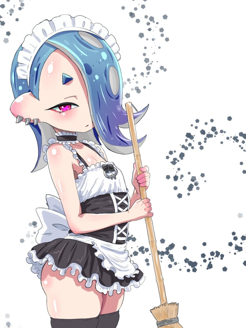 1girls 2d_(artwork) broom deep_cut_(splatoon) digital_drawing_(artwork) digital_media_(artwork) female female_focus female_only looking_at_viewer maid maid_headdress maid_outfit maid_uniform nintendo octoling shiver_(splatoon) shiver_hohojiro splatoon splatoon_(series) splatoon_3 sweeping t2ukmyjm thick_thighs white_background
