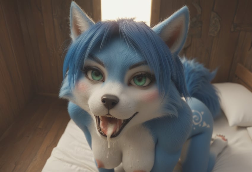 ai_generated anthro anthro_on_human anthropomorphic beautiful bedroom big_breasts breasts breeding_request cum_in_mouth cum_inside cum_on_breasts cum_on_face cumshot female fluffy_tail fox fur furry furry_female furry_only green_eyes in_heat inviting_to_sex krystal krystal_(star_fox) looking_at_viewer seductive seductive_look seductive_smile sexy sexy_body sexy_pose tits_out wet_pussy
