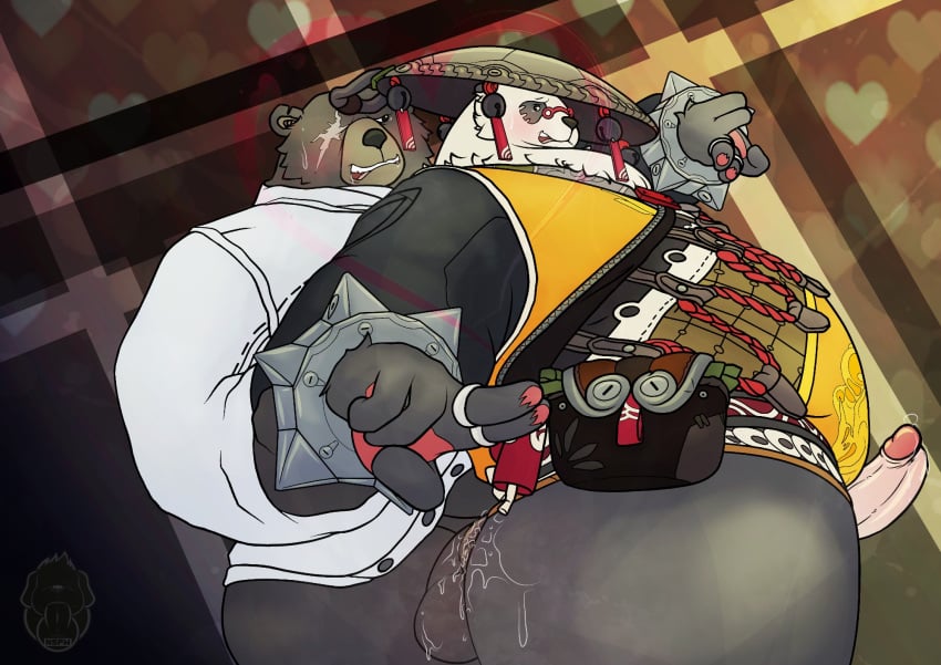 2025 anal anal_sex anthro asian_conical_hat ass balls bear ben_bigger big_butt blush bodily_fluids bottomless bottomless_male brown_body brown_fur clothed clothing cum cum_in_ass cum_inside duo erection eyewear facial_scar fur genital_fluids genitals giant_panda glasses hat headgear headwear hi_res male male/male male_penetrated male_penetrating male_penetrating_male mammal mihoyo mikeyex missing_eye multicolored_body multicolored_fur musclegut muscular orgasm pan_yin_hu penetration penile penile_penetration penis penis_in_ass scar sex zenless_zone_zero