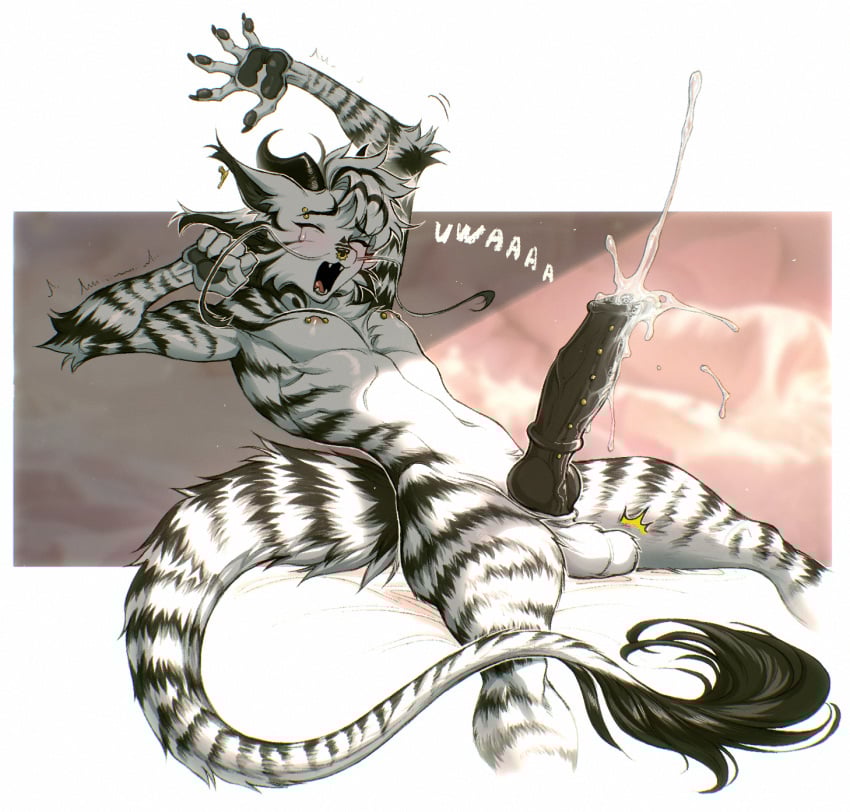 animal_genitalia animal_penis anthro balls big_penis bodily_fluids cum cumshot digital_media_(artwork) dragon ear_piercing ejaculation equine_genitalia equine_penis erection eyebrow_piercing facial_piercing frank-79 fur furred_dragon furred_scalie genital_fluids genital_piercing genitals hair hands-free hi_res lying male male_only mythological_creature mythological_scalie mythology nipple_piercing nipple_ring nipples nose_piercing nose_ring nude on_back open_mouth orgasm pecs penis penis_piercing piercing ring_piercing scalie septum_piercing solo spontaneous_ejaculation tail teeth