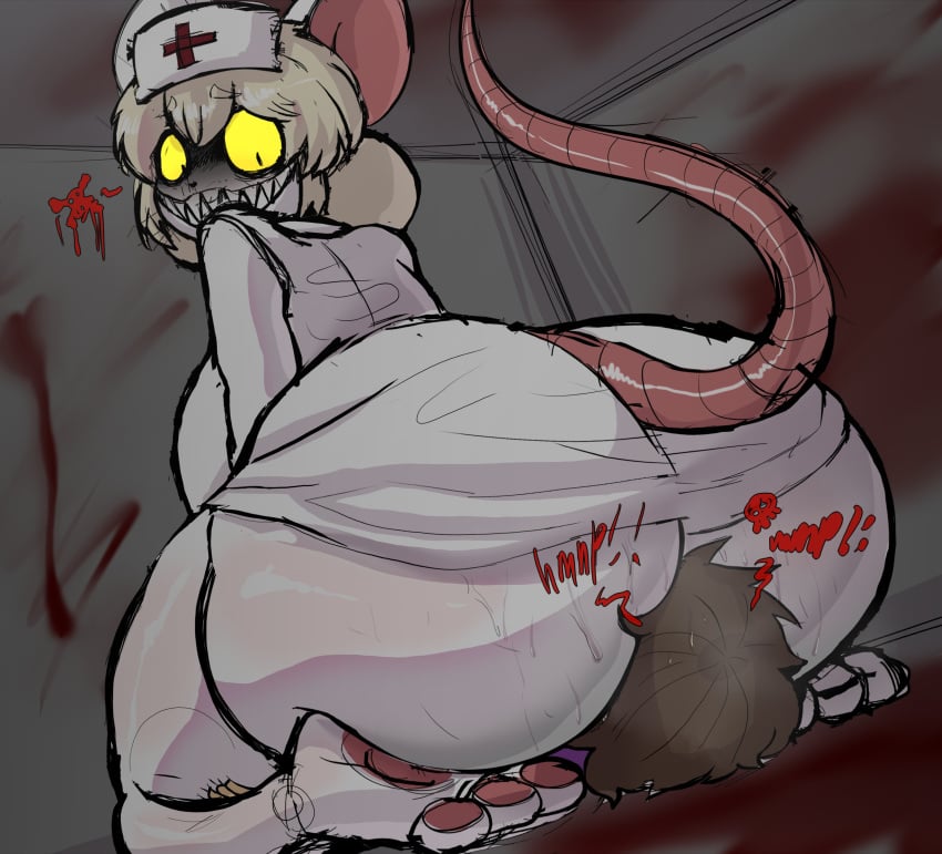 1boy 1girls alternate_version_available anthro ass ass_bigger_than_head babyhunt4 behind_view big_ass big_breasts big_butt blonde_hair blood bottomless breasts brown_hair bubble_butt clothing crazy_eyes crazy_smile curvaceous curvy curvy_figure death_by_facesitting facesitting female furry huge_ass huge_breasts looking_back lorna_(terrible_mouse) low-angle_view male mostly_nude mouse musk musk_clouds musky_butt nurse nurse_cap rodent sharp_teeth steam steamy_ass suffocation sweat sweating sweaty sweaty_butt tail terrible_mouse thick_thighs unseen_male_face voluptuous voluptuous_female wide_hips yellow_sclera