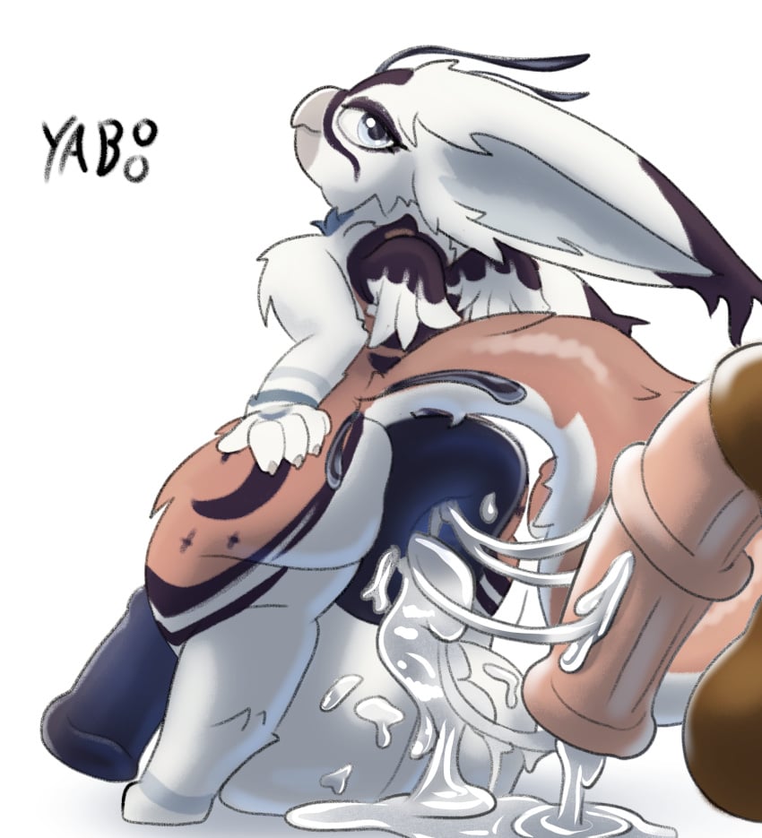 after_sex animal_genitalia animal_penis anthro anus ass balls beak big_anus big_balls big_butt big_ears big_penis blue_eyes bodily_fluids cum cum_in_ass cum_inside cum_pool digitigrade disembodied_penis equine_genitalia equine_penis excessive_cum excessive_genital_fluids fur gaping genital_fluids genitals hi_res huge_anus huge_balls huge_cock hyper hyper_anus hyper_balls hyper_genitalia hyper_penis looking_at_viewer looking_back male penis puffy_anus short_stack solo spread_butt spreading teacup_gryphon white_body white_fur yaboo