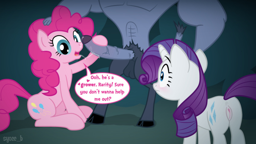 bovine bull english_text equine fellatio female feral friendship_is_magic iron_will_(mlp) minotaur my_little_pony oral oral_sex penis pinkie_pie_(mlp) rarity_(mlp) sex text