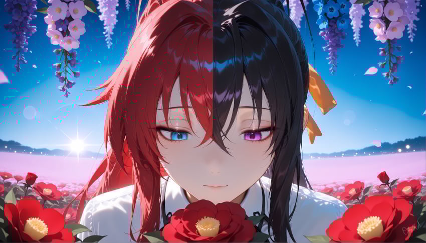 2girls ai_generated akeno_himejima females_only girlfriends high_school_dxd lesbian_couple only4uart outdoors rias_gremory rias_x_akeno yuri yuri yuri
