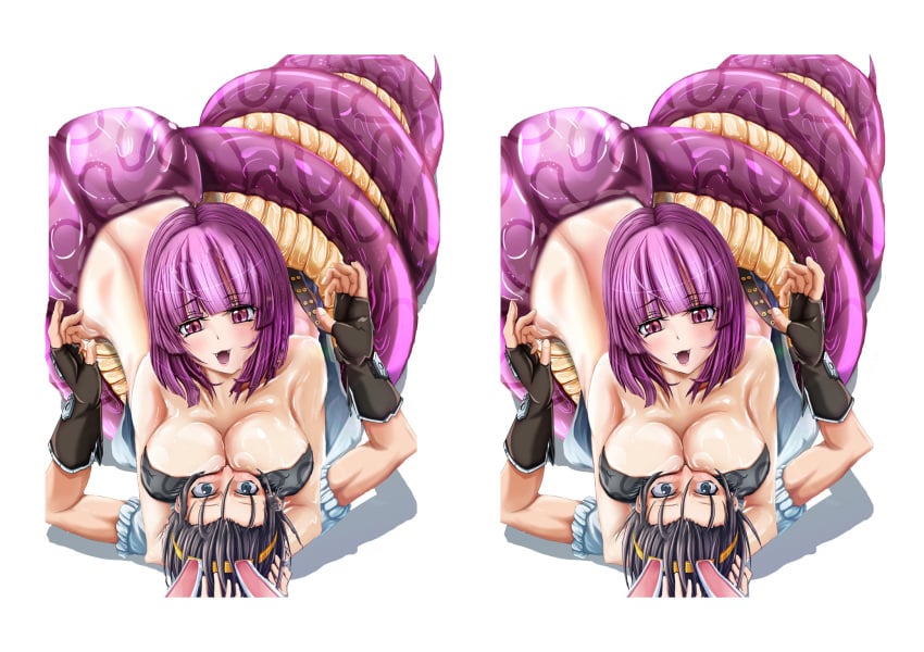 1boy 1girls asphyxiation blacksmith blacksmith_(ragnarok_online) bunny_ear coiled coiling constrict cowgirl_position female femdom gloves human interspecies isis_(ragnarok_online) lamia large_breasts male monster_girl naga purple_eyes purple_hair ragnarok_online restrain shiny smothering stereogram straight undressing white_background wrap