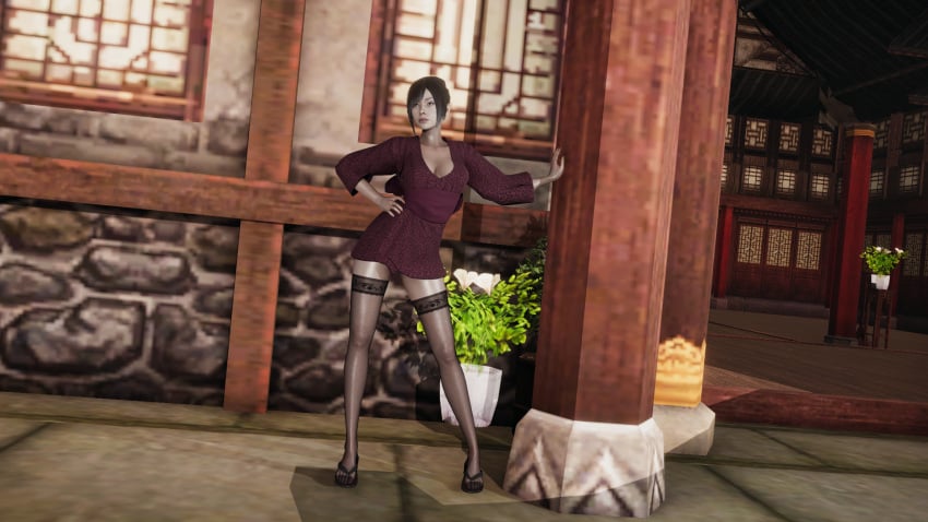 3d 3d_rendering alternative_costume ass butt clothed_sex from_below frontview kimono kitana lace low_angle maroon_panties mortal_kombat mortal_kombat_11 oily_skin panties partially_clothed shiny_skin stockings thigh_highs thighs