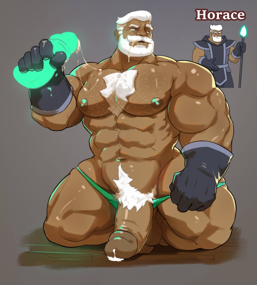balls bara beard boner disembodied_penis erection facial_hair friendly_unit93 gay horace_(robin_morningwood) male male_only muscles muscular on_knees penis robin_morningwood