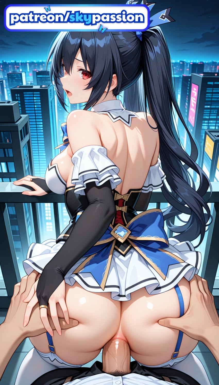 1boy 1girls 2026 ai_assisted ai_generated anime ass ass_grab big_ass black_hair bookshelf booty building choujigen_game_neptune city city_lights cityscape cock dick hetero hi_res high_quality high_resolution highres hyperdimension_neptunia love_making neptune_(series) neptunia_(series) night night_sky noire noire_(neptunia) patreon patreon_username penetration penis pool sex sexual_intercourse skypassion solo_focus stable_diffusion thigh_grab watermark