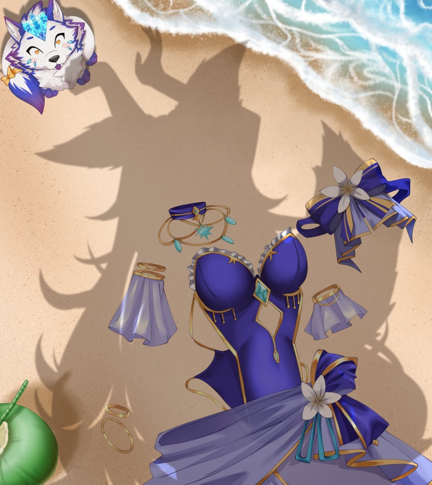 big_breasts bikini character_request dressed_shadow_(meme) german_vtuber implied_nudity indie_virtual_youtuber lewdtuber unworn_bikini virtual_youtuber vtuber wolf_ears wolf_girl wolf_tail