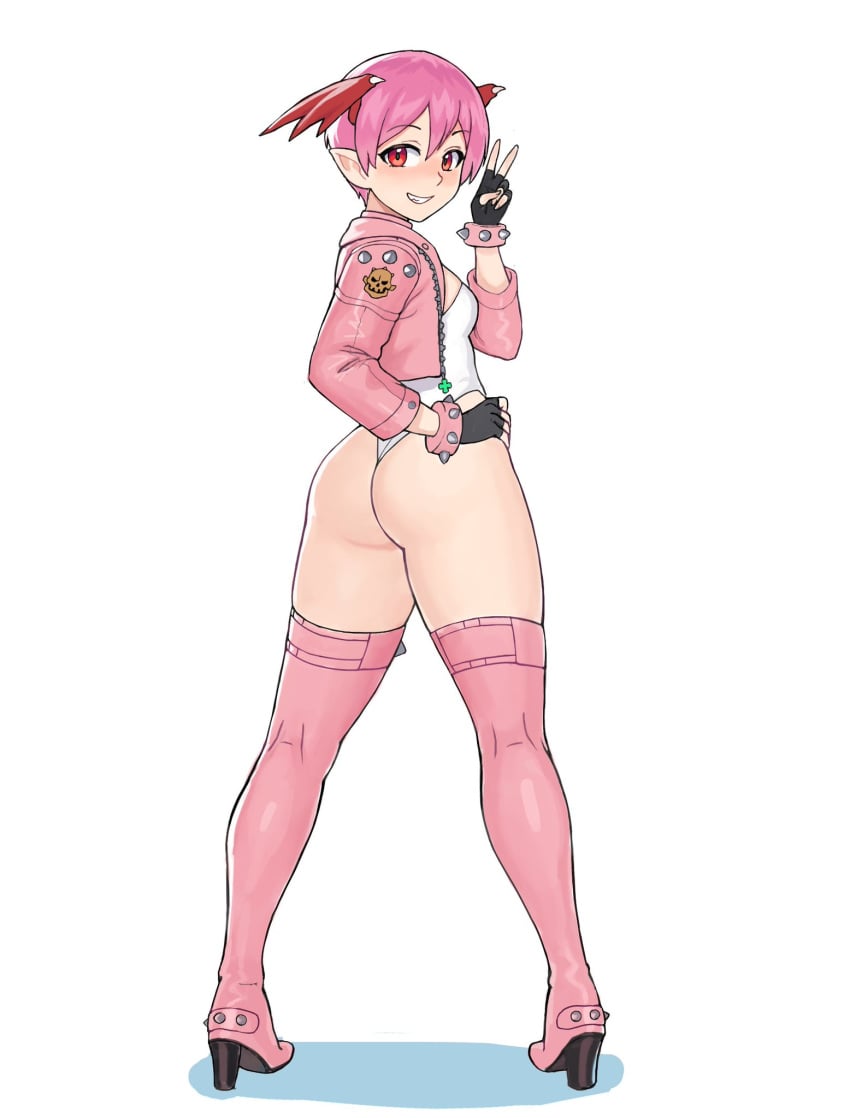 1girls ass cosplay darkstalkers elphelt_valentine_(cosplay) female guilty_gear hollow_watcher leotard lilith_aensland tagme