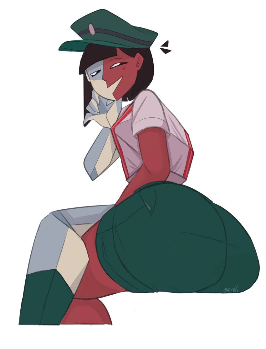 ass ass_focus big_ass cap ena ena_(dream_bbq) ena_(series) huge_ass kyky_(artist) red_body shirt shorts suspenders tagme thick_thighs tight_clothing white_body wide_hips