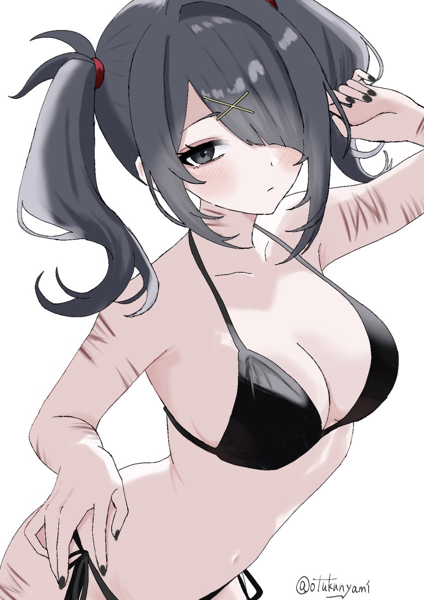ame-chan bikini black_nails blush curvy expressionless large_breasts needy_girl_overdose needy_streamer_overload scars scars_on_arm self_harm_scars signature