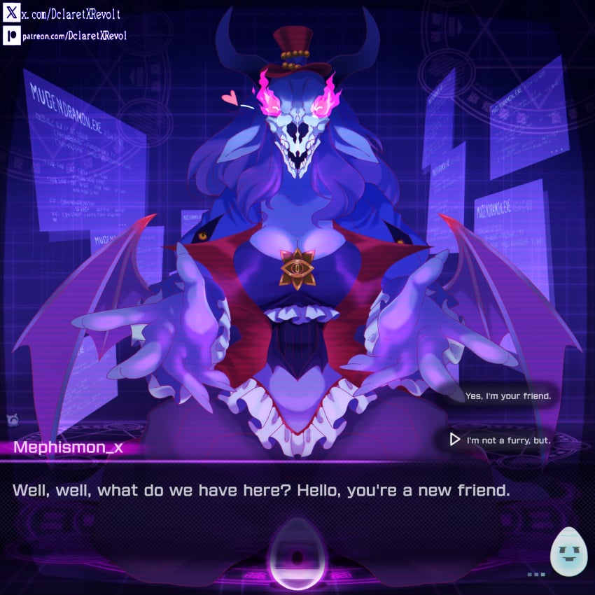 1girls dclaret demon_girl demon_horns digimon goat_demon humor mephistomon monster_girl solo solo_female tagme visual_novel