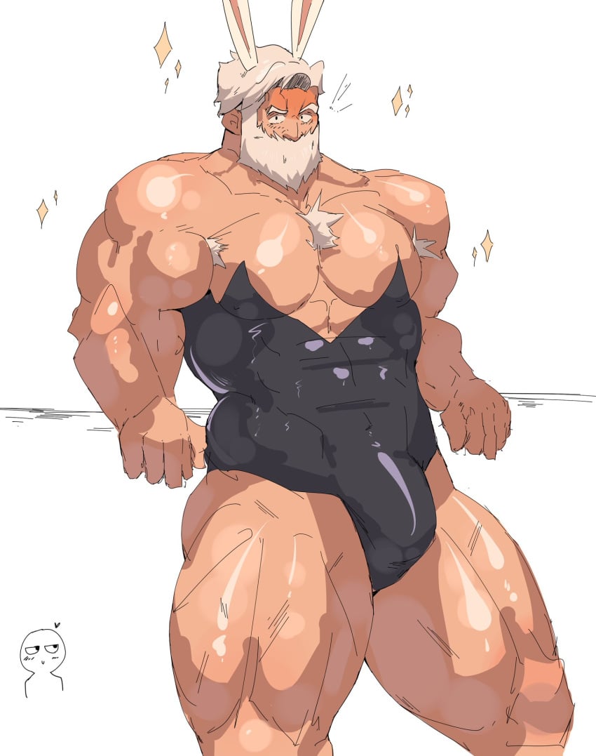 armpit_hair balls bara beard big_balls big_bulge big_penis bulge bunny_ears bunnysuit drayden facial_hair flaccid male male_only muscles muscular nintendo penis pokemon rooyu_0 saturn297 solo solo_male