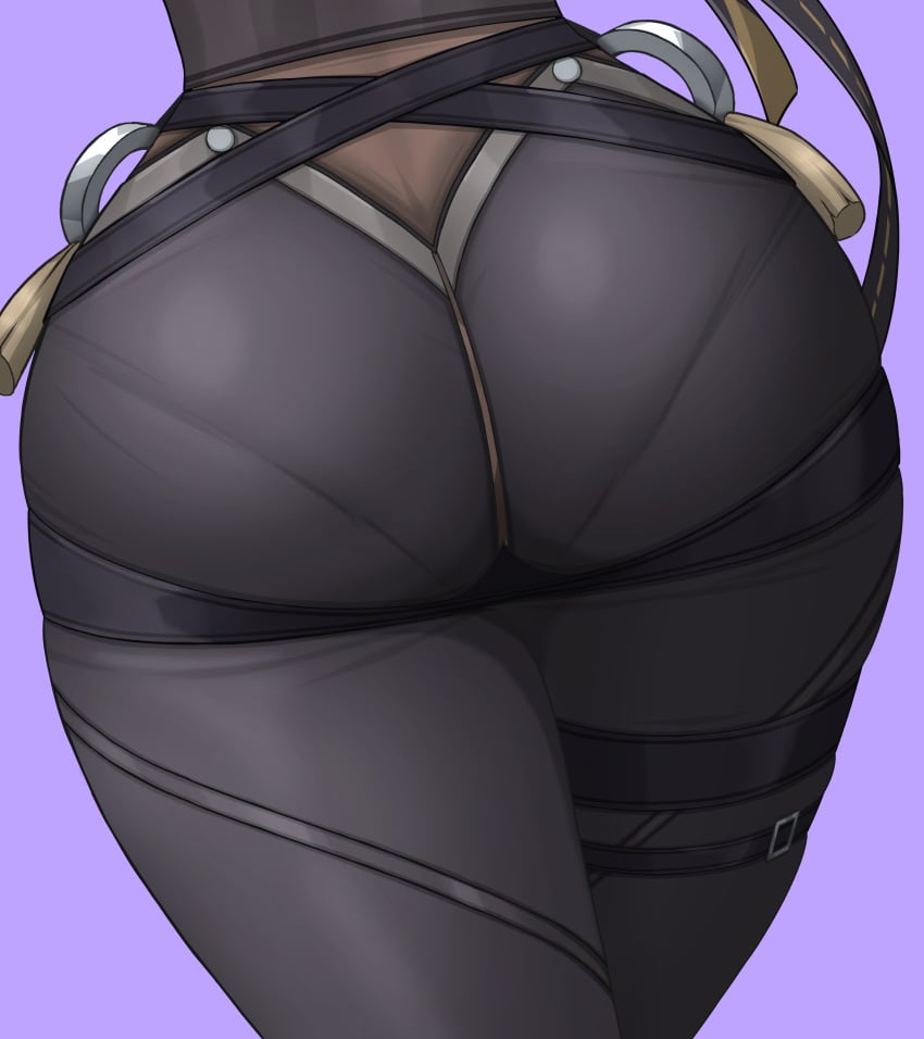 1girls ass ass_focus big_ass evelyn_chevalier female huge_ass low-angle_view pants solo tight_clothing tight_fit tight_pants wide_hips zenless_zone_zero