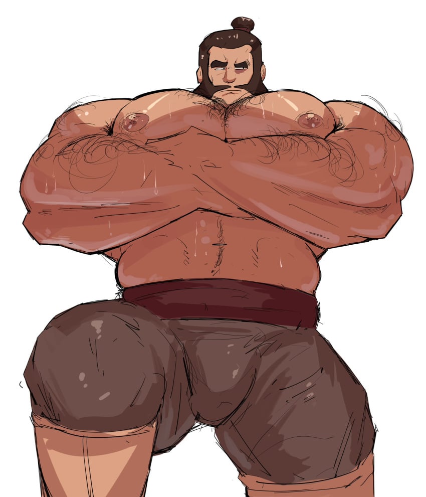 balls bara big_balls big_bulge big_penis bulge crossed_arms facial_hair flaccid gay male male_only mulan muscles muscular penis rooyu_0 saturn297 solo solo_male sweat sweating yao_(mulan)