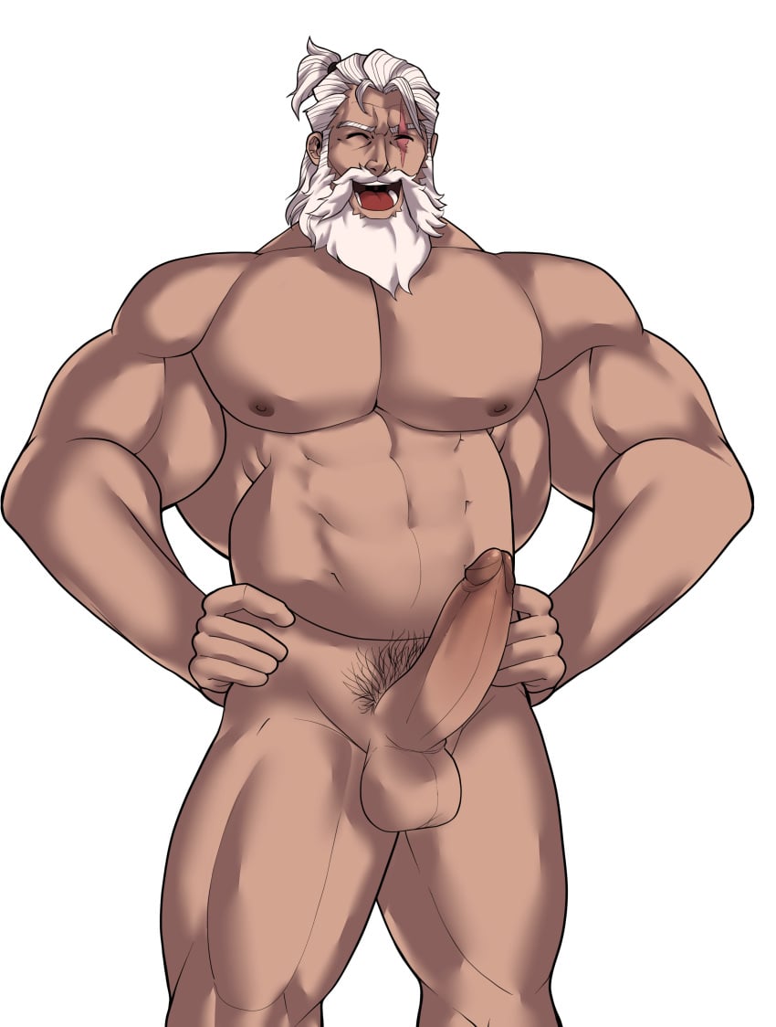 balls bara beard boner erection facial_hair hands_on_hips male male_only muscles muscular nude overwatch penis reinhardt revealyoursins solo solo_male