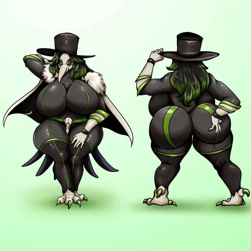 avian beautiful bird character_design gothic hot huge_breasts latex latex_body_suit latex_fetish magic original_character plague_doctor plague_doctor_girl sexy steampunk thick_and_curvy thick_thighs witch