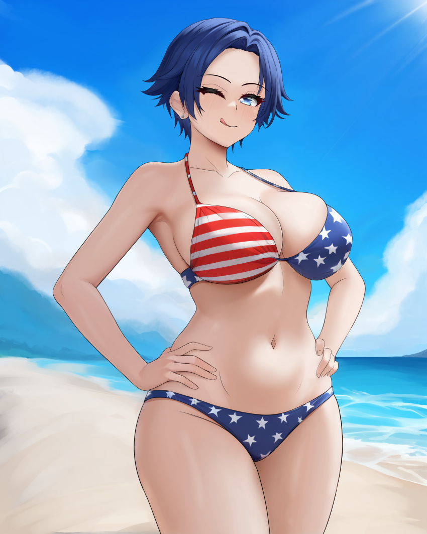 1girls amagane american_flag_bikini beach bikini female female_only hells hells_angels licking_lips looking_at_viewer milf nauaru voluptuous