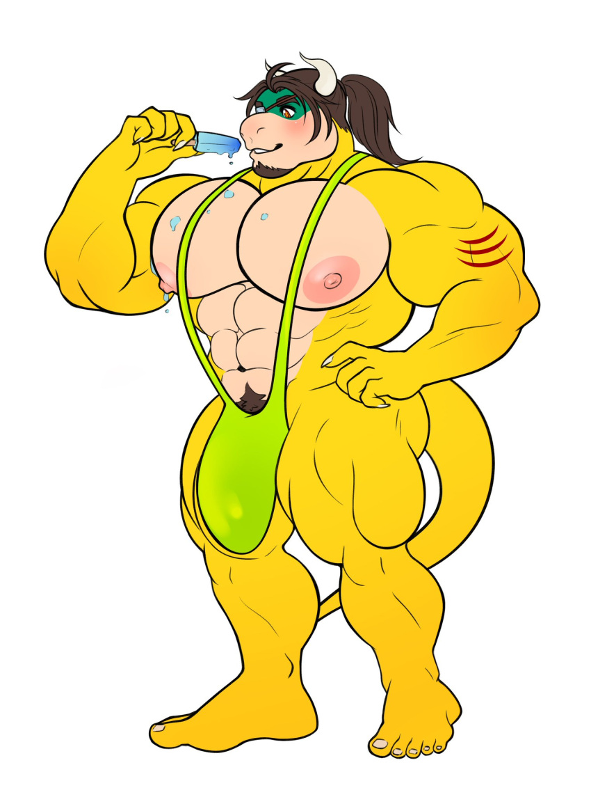 anthro bara buff eating green_mankini mankini popsicle pose sexy