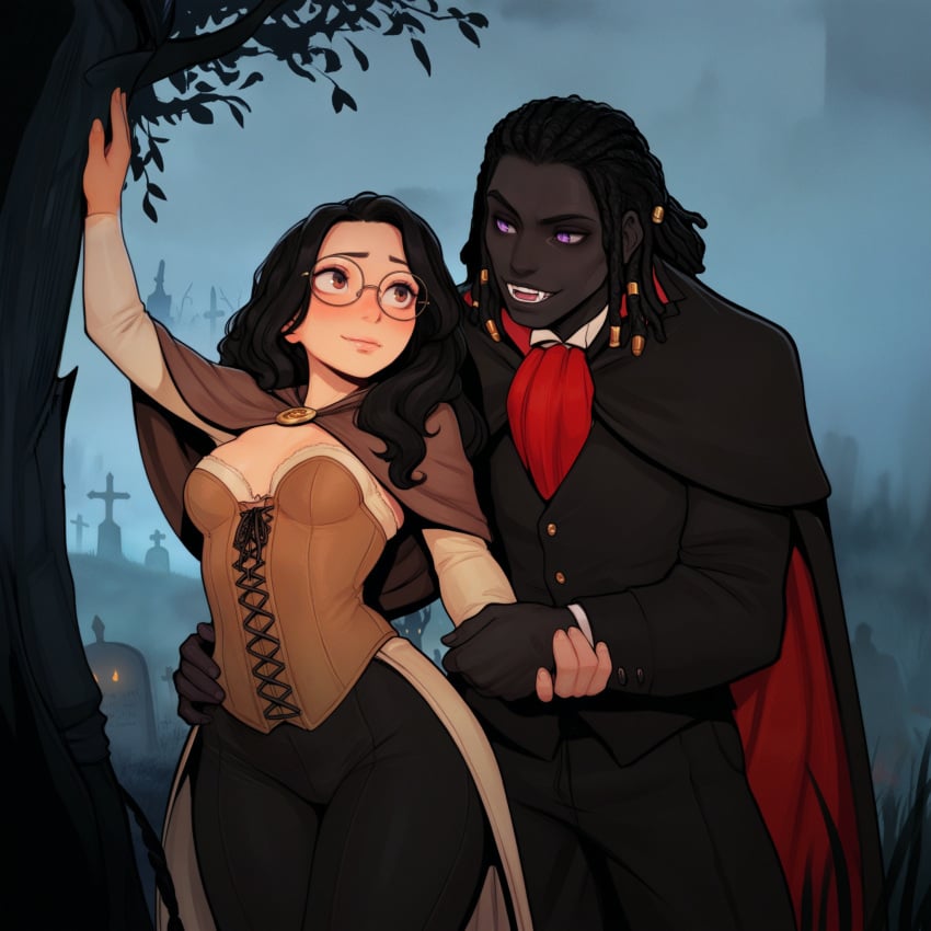 1girl1boy cemetery cosine dark-skinned_male fancy_clothing no_sex romance vampire