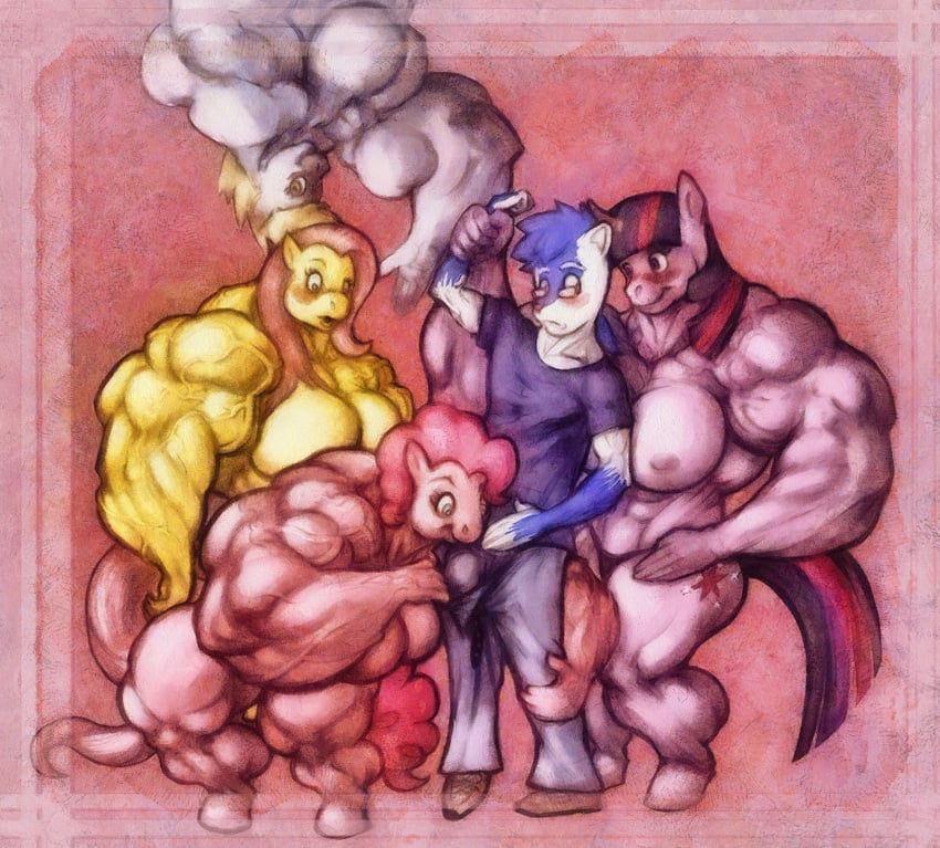 2012 abs anthro biceps big_breasts blush breasts color cutie_mark derpy_hooves equine extreme_muscles female fluttershy_(mlp) friendship_is_magic furry_(artist) hair hooves horn horse hyper hyper_muscles long_hair male multicolored_hair muscles muscular_female my_little_pony nipples nude pinkie_pie_(mlp) pony smile straight straight_hair twilight_sparkle_(mlp) unicorn what