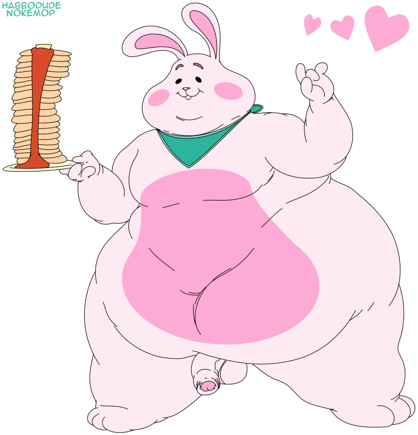 1boy disney food fun_bun fur habbodude lagomorph male male_only mammal nokemop nude obese overweight pancake penis pink_fur rabbit ralph_breaks_the_internet scarf simple_background solo uncut white_background wreck-it_ralph