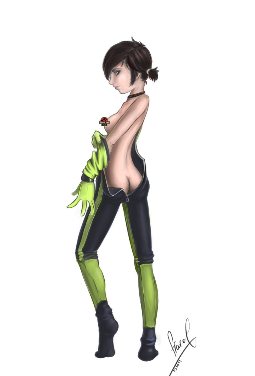 ass back_zipper brown_hair censored female jessica_harding jurassic_park jurassic_park:_the_game solo telltale_games wetsuit zipper zipper_down