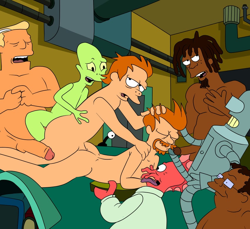 age_difference alien anal_penetration anal_sex being_watched bender_bending_rodriguez black_skin blonde_hair brown_hair closed_eyes crab_claw cubert_farnsworth dark-skinned_male dreadlocks dwight_conrad erection father_and_son fellatio fuck_and_suck futurama gay gay_sex glasses green_skin group_sex half-erect hand_on_head hermes_conrad holding_head human interspecies iyumiblue kif_kroker lab_coat large_penis licking looking_at_viewer lying_on_person lying_on_stomach male male_only mantrain multiple_males multiple_penises nibbler nude one_eye oral_sex orange_hair orgy philip_j_fry red_skin retracted_foreskin robot suck_and_fuck sucking tongue_out voyeur yaoi zapp_brannigan zoidberg