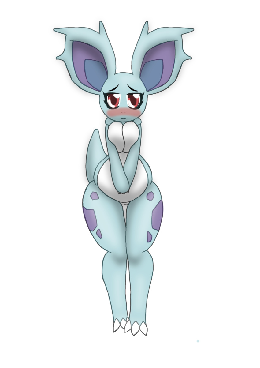 2014 anthro anthrofied bit-small blue_body blush breasts claws female looking_at_viewer nidorina nintendo nude plain_background pokemon pussy red_eyes solo video_games white_background white_body