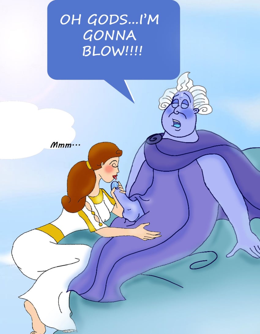 1boy 1girls balls blackrose blush boreas_(hercules) disney fellatio female god greek_mythology hair hercules_(disney) hi_res huge_cock human male oral oreithyia penis straight testicles