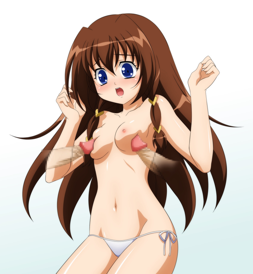 blue_eyes blush breasts brown_hair censored highres panties penis side-tie_panties sugimura_tomokazu tachibana_ichika underwear utakata