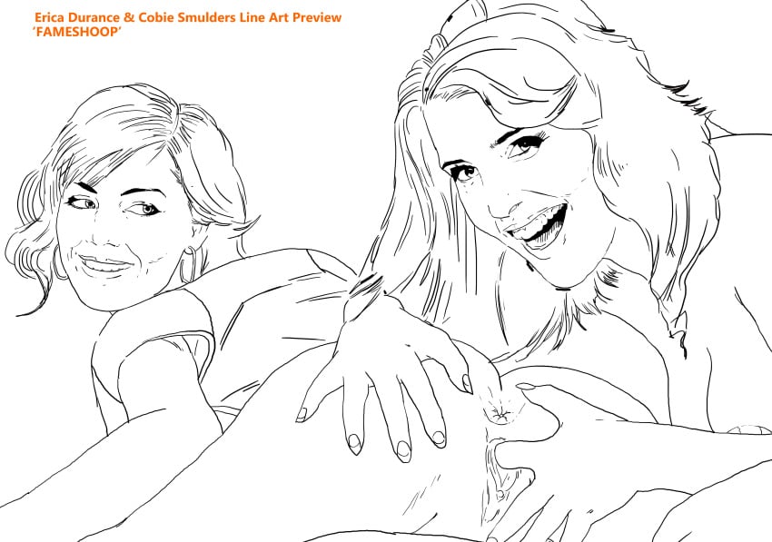 2girls celebrity cobie_smulders erica_durance fameshoop female monochrome multiple_girls sex sketch yuri