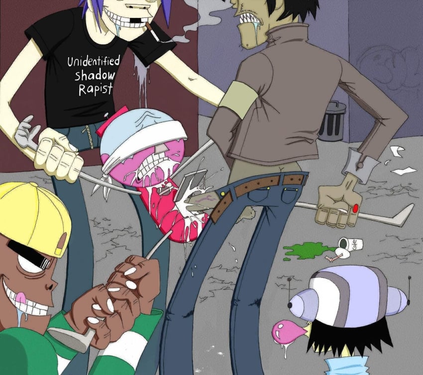 2d_(gorillaz) benson bukkake crossover cum fantasydemon gangbang gay gorillaz murdoc_niccals noodle_(gorillaz) rape regular_show russel_hobbs yaoi