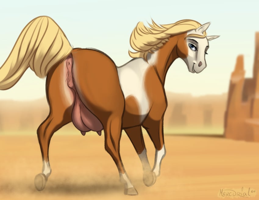 2019 american_paint_horse animal_genitalia animal_pussy anus ass crotchboobs dreamworks equid equine equine_pussy female female_only feral hooves horse huge_crotchboobs looking_at_viewer mammal mare mercurial64 pussy rain_(cimarron) signature smile solo spirit:_stallion_of_the_cimarron