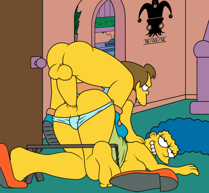 2012 anal anal_penetration anal_sex animated biting_lip blargsnarf blue_hair brown_hair cаrtoon detailed_background female half-closed_eyes heel_pop human jester_(artist) larger_female male marge_simpson nelson_muntz older_female one_shoe pleasure_face shoe_pop smaller_male sole straight sеxy the_simpsons younger_male