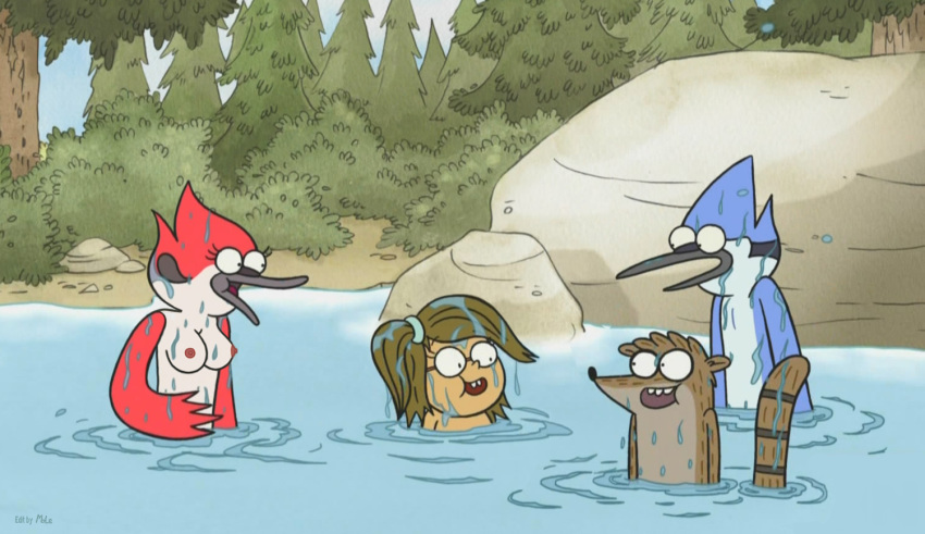 accurate_art_style anthro cartoon_network eileen_roberts female male margaret_smith_(regular_show) mole mole_(artist) mordecai_(regular_show) regular_show rigby_(regular_show) screenshot_edit skinny_dipping