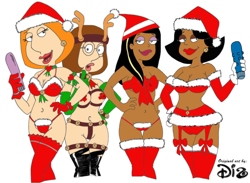 4girls christmas crossover dark-skinned_female dark_skin dis donna_tubbs family_guy female female_only lois_griffin meg_griffin milf mother_and_daughter multiple_girls roberta_tubbs the_cleveland_show thighhighs