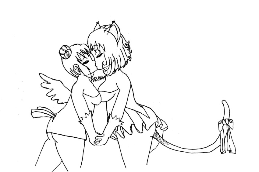 ichigo_momomiya mew_ichigo mew_mint mint_aizawa monochrome tagme tokyo_mew_mew