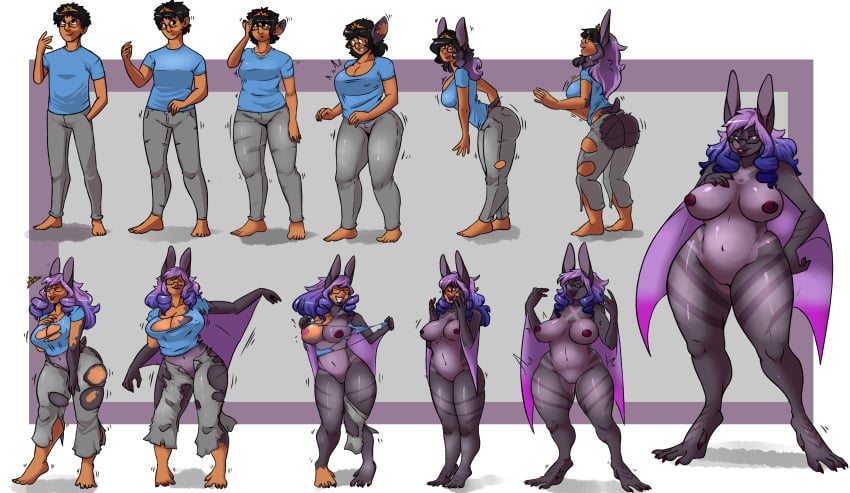 anthro bat big_breasts bimbo bimbofication breasts eyewear female gender_transformation glasses hair human male mammal mature_female membranous_wings mtf_transformation purple_hair pussy slipe solo transformation transformation_sequence voluptuous wide_hips wings